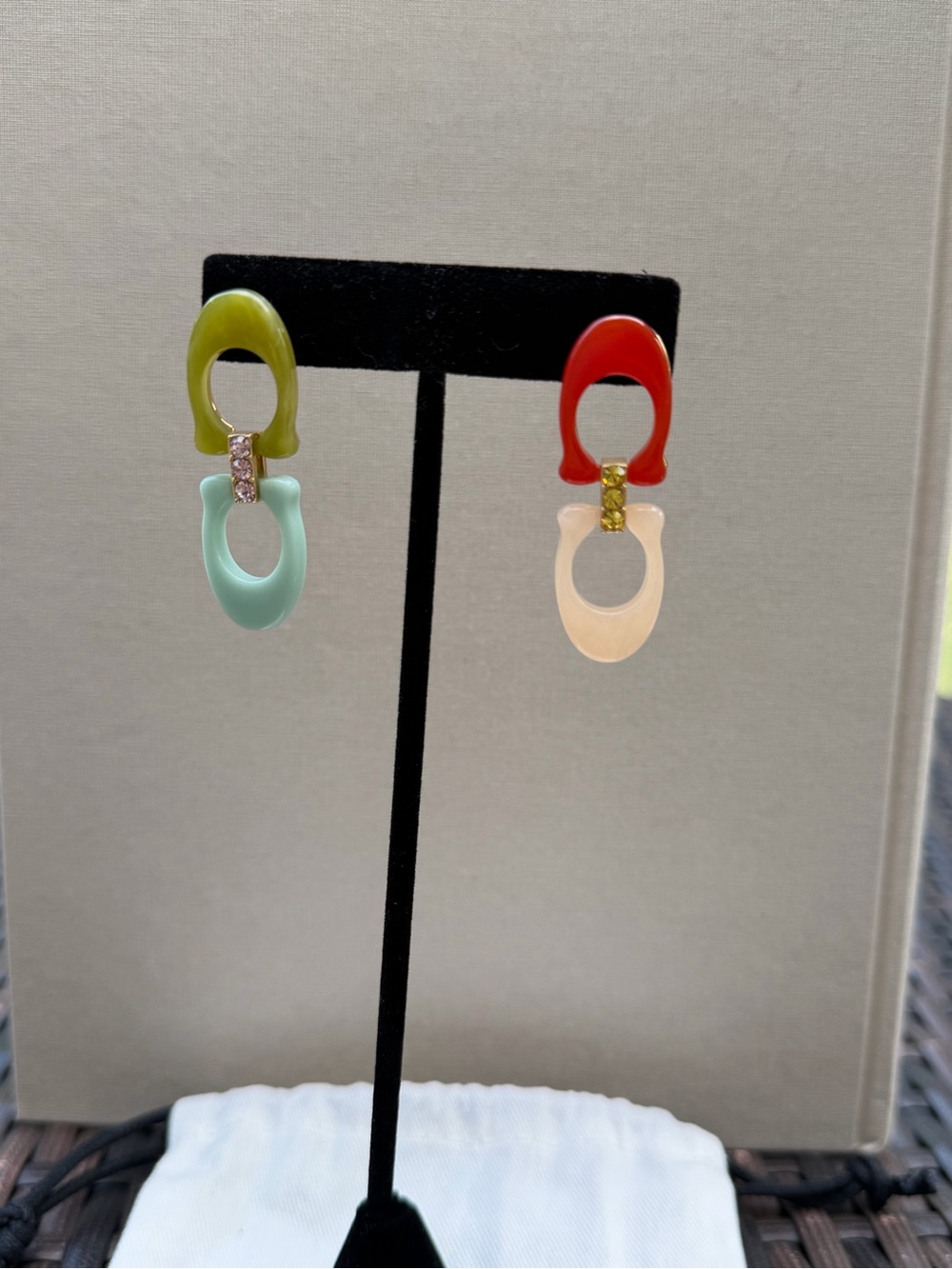 Coach Colorblock Resin Drop Earrings — Green/Red Mix - Picture 9 of 11